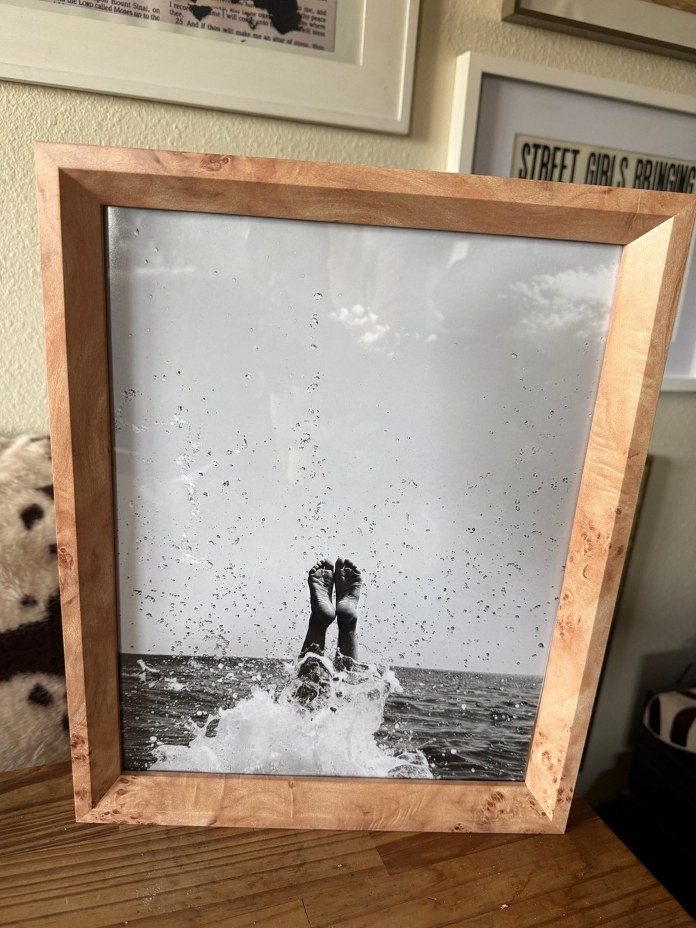 New natural burle Wood Frame Black & White Seascape Print splash ocean 11x14 Art